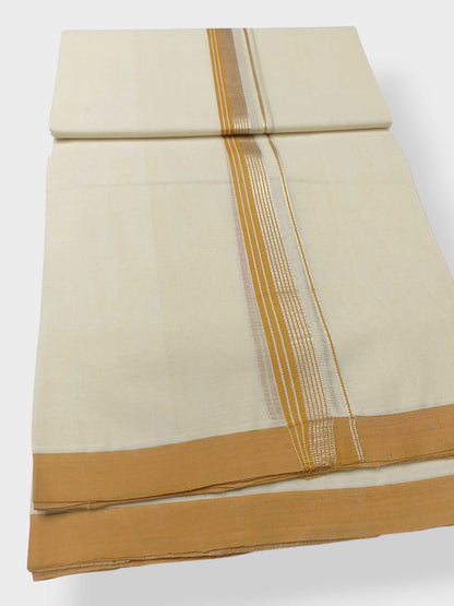 Balaramapuram Handloom Double Mundu Pure Cotton with Yellow Border