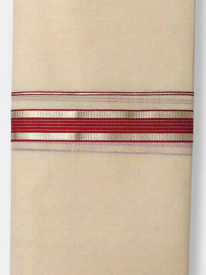 Balaramapuram Handloom Double Mundu Pure Cotton with Red Design