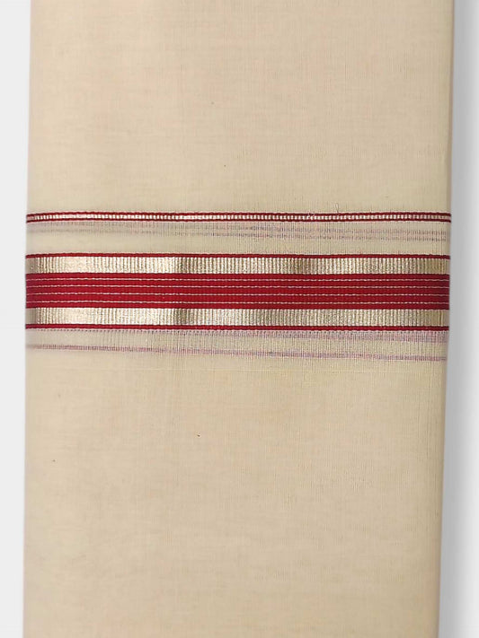 Balaramapuram Handloom Double Mundu Pure Cotton with Red Design