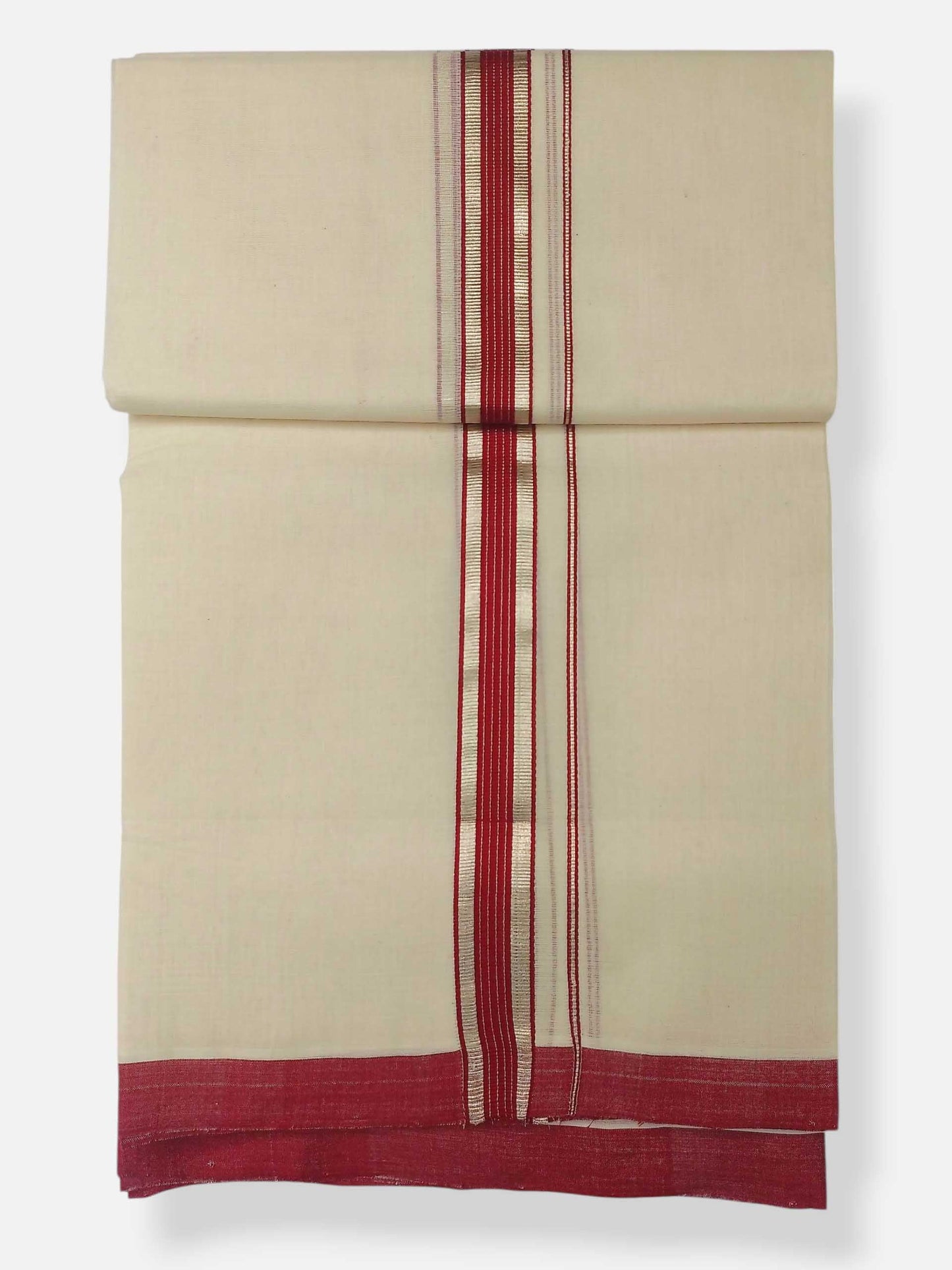 Balaramapuram Handloom Double Mundu Pure Cotton with Red Design