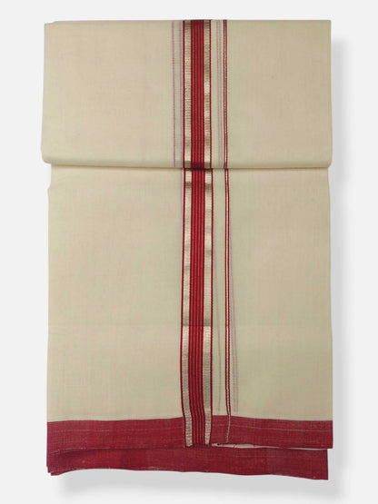 Balaramapuram Handloom Double Mundu Pure Cotton with Red Design