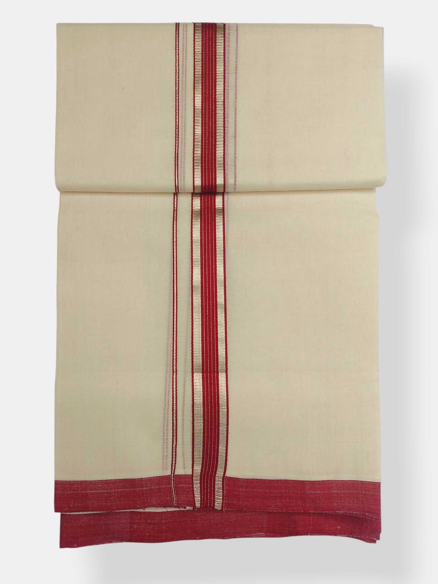 Balaramapuram Handloom Double Mundu Pure Cotton with Red Design