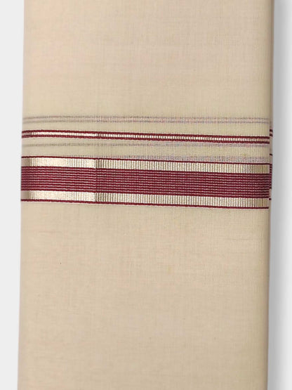 Balaramapuram Handloom Double Mundu Pure Cotton with Maroon Design