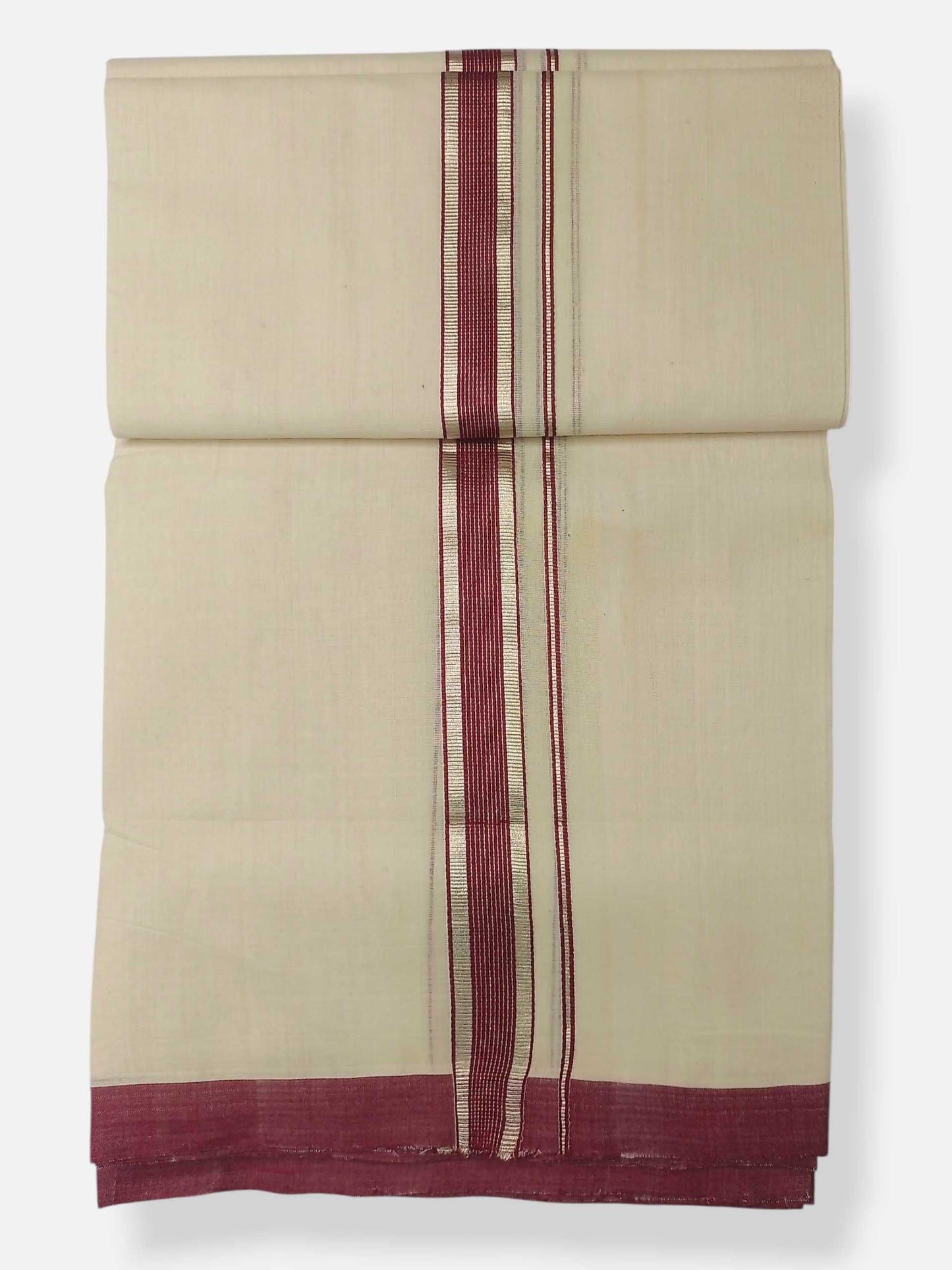 Balaramapuram Handloom Double Mundu Pure Cotton with Maroon Design