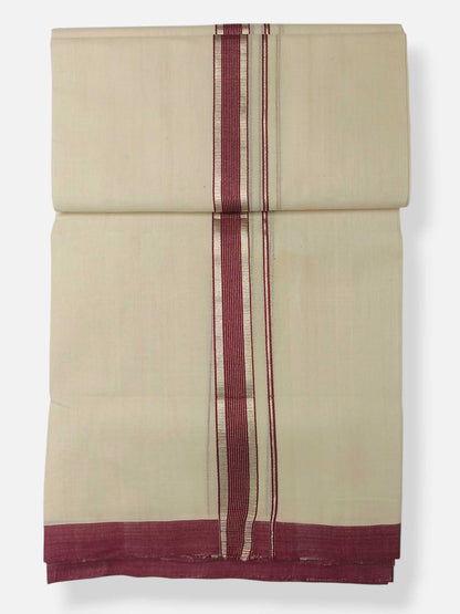 Balaramapuram Handloom Double Mundu Pure Cotton with Maroon Design