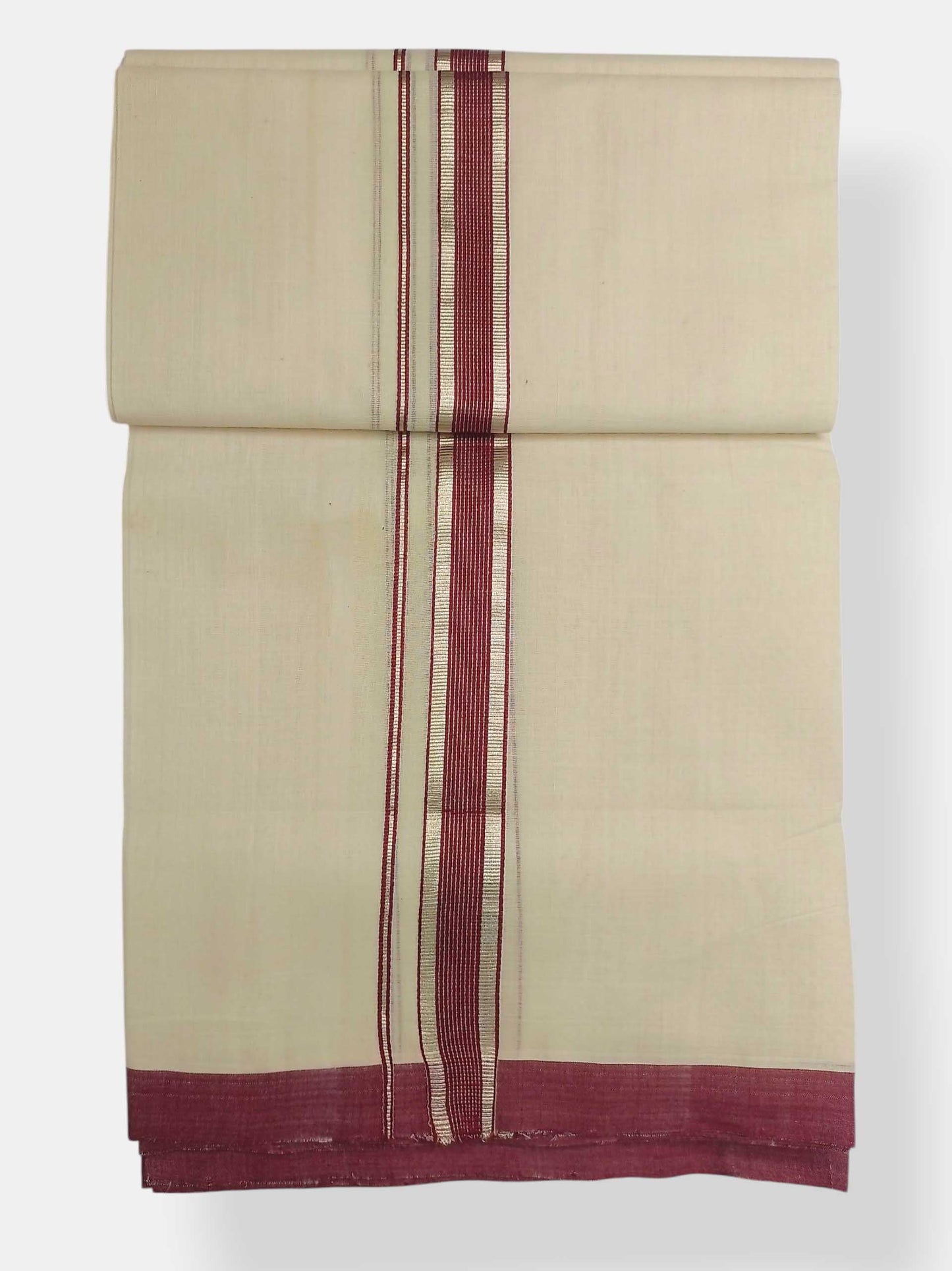Balaramapuram Handloom Double Mundu Pure Cotton with Maroon Design