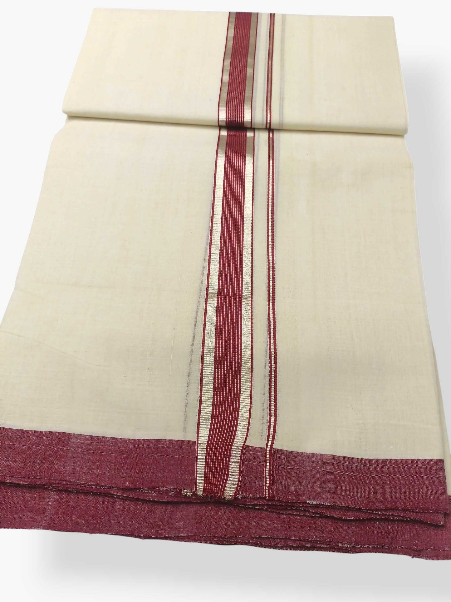 Balaramapuram Handloom Double Mundu Pure Cotton with Maroon Design