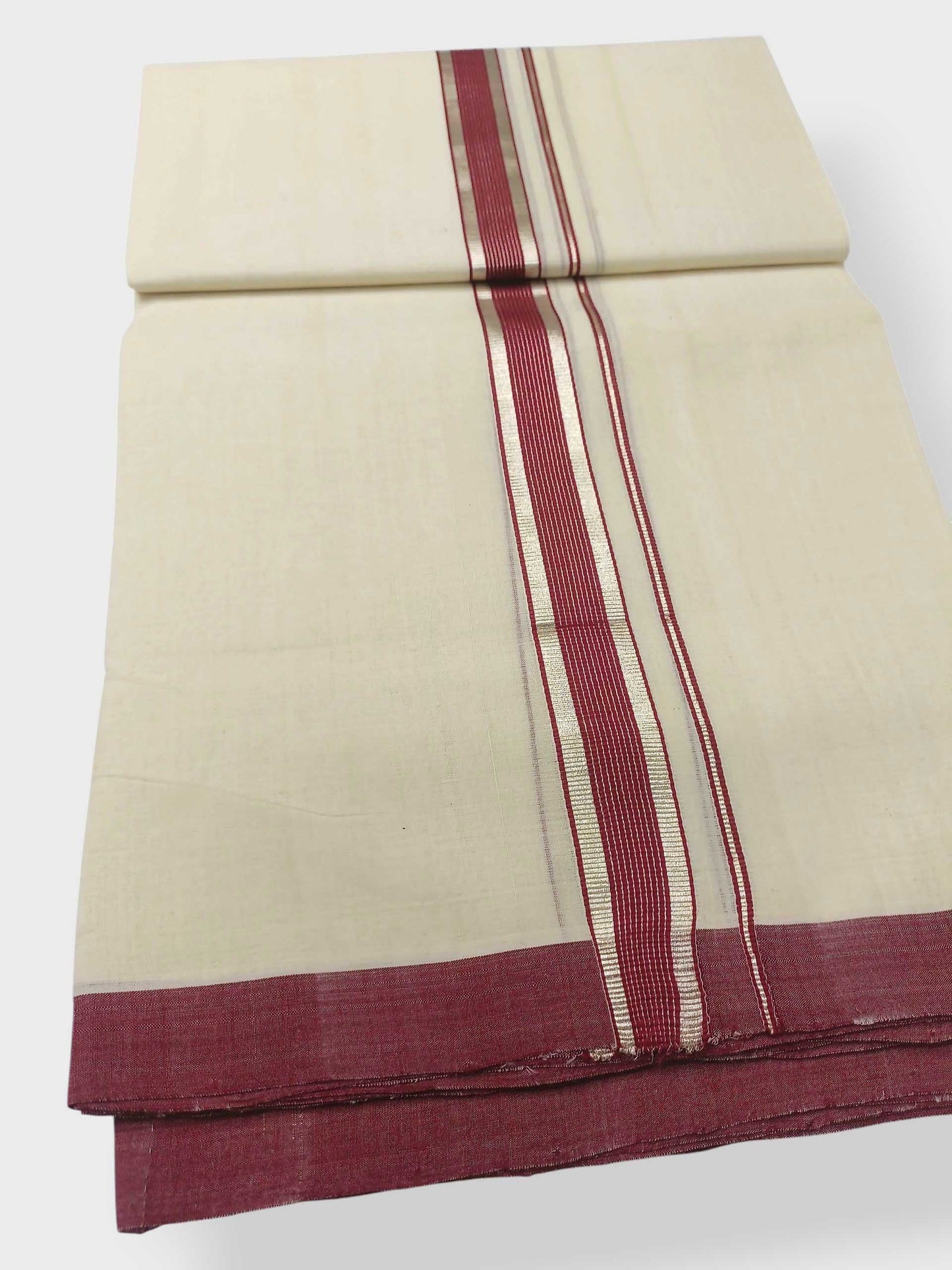 Balaramapuram Handloom Double Mundu Pure Cotton with Maroon Design