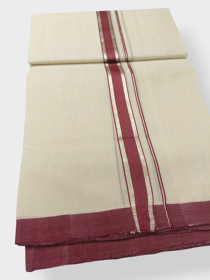 Balaramapuram Handloom Double Mundu Pure Cotton with Maroon Design
