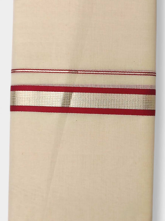 Balaramapuram Handloom Double Mundu Pure Cotton with Red Design