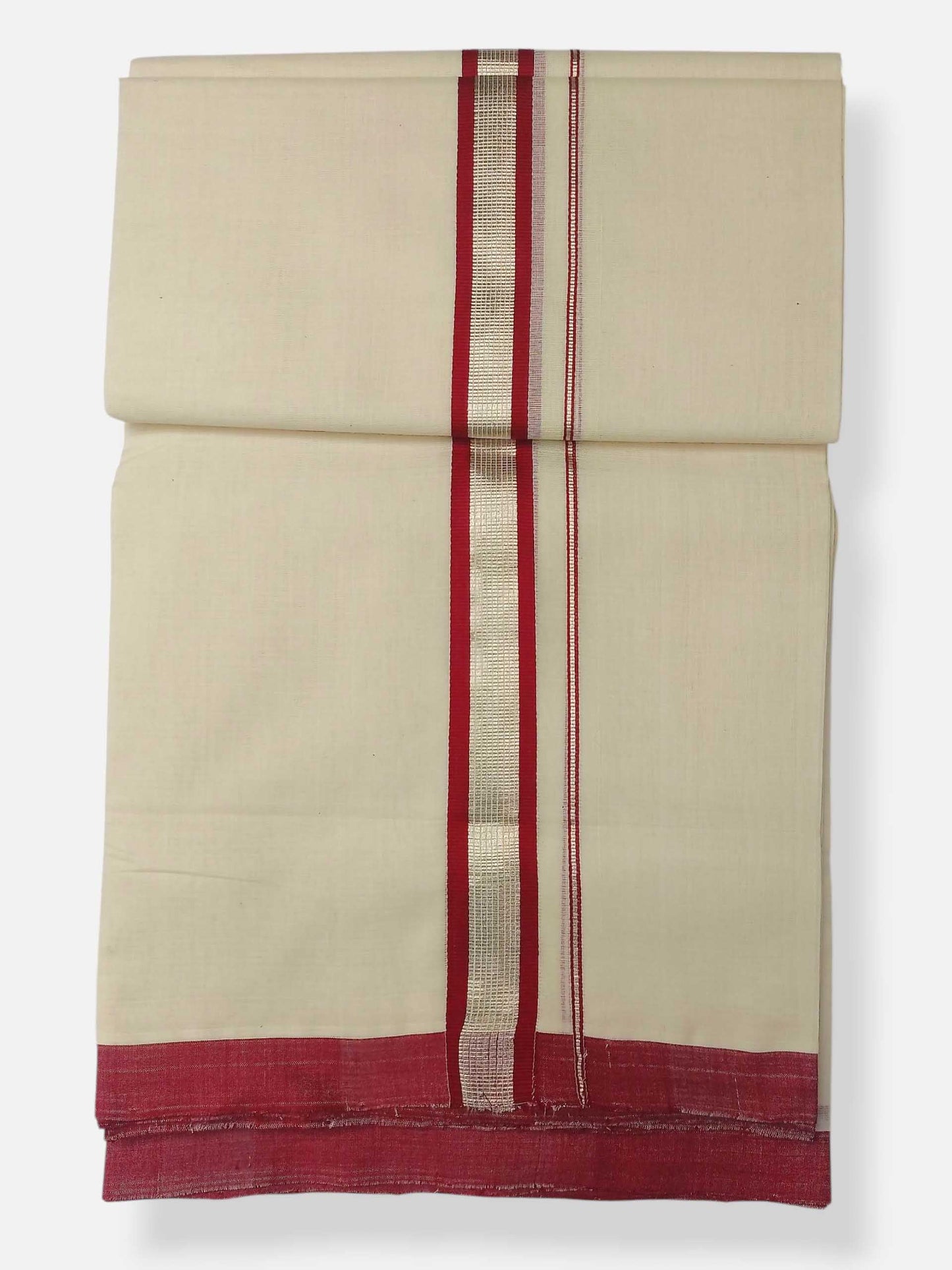 Balaramapuram Handloom Double Mundu Pure Cotton with Red Design