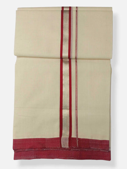 Balaramapuram Handloom Double Mundu Pure Cotton with Red Design