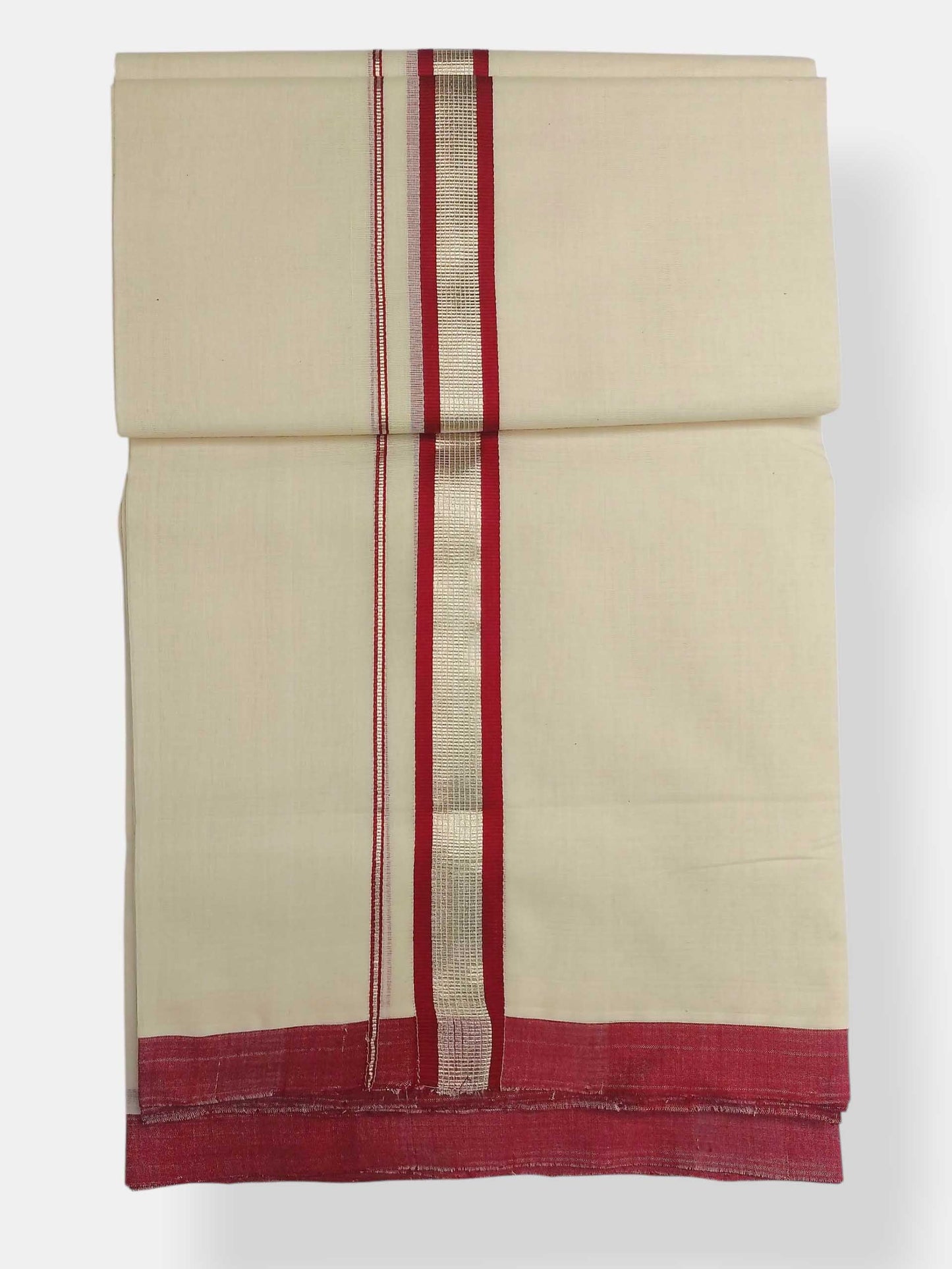 Balaramapuram Handloom Double Mundu Pure Cotton with Red Design