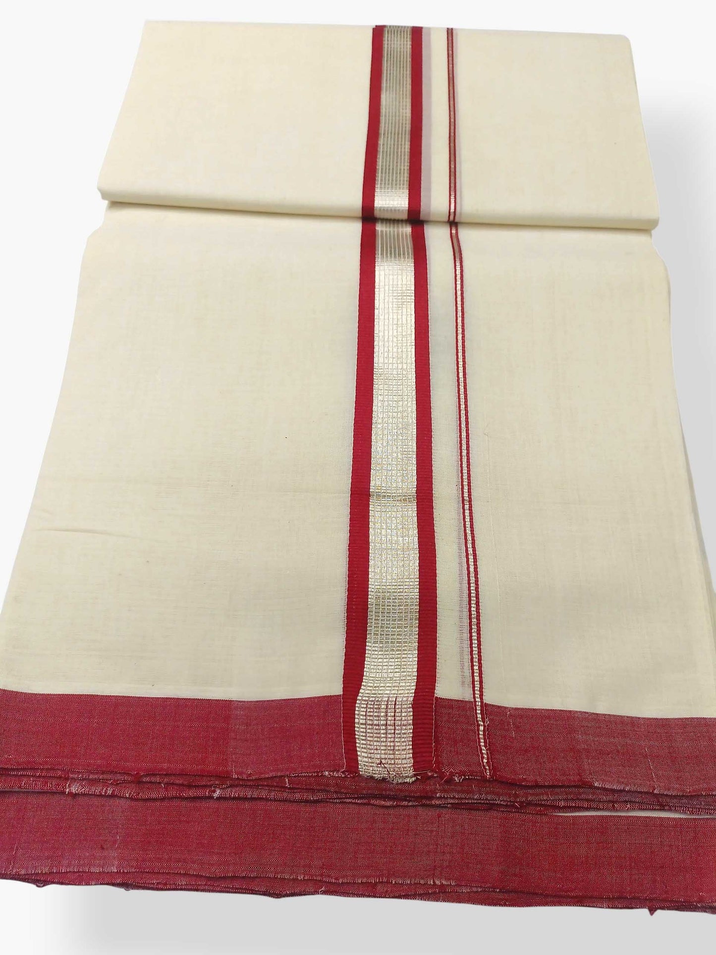 Balaramapuram Handloom Double Mundu Pure Cotton with Red Design