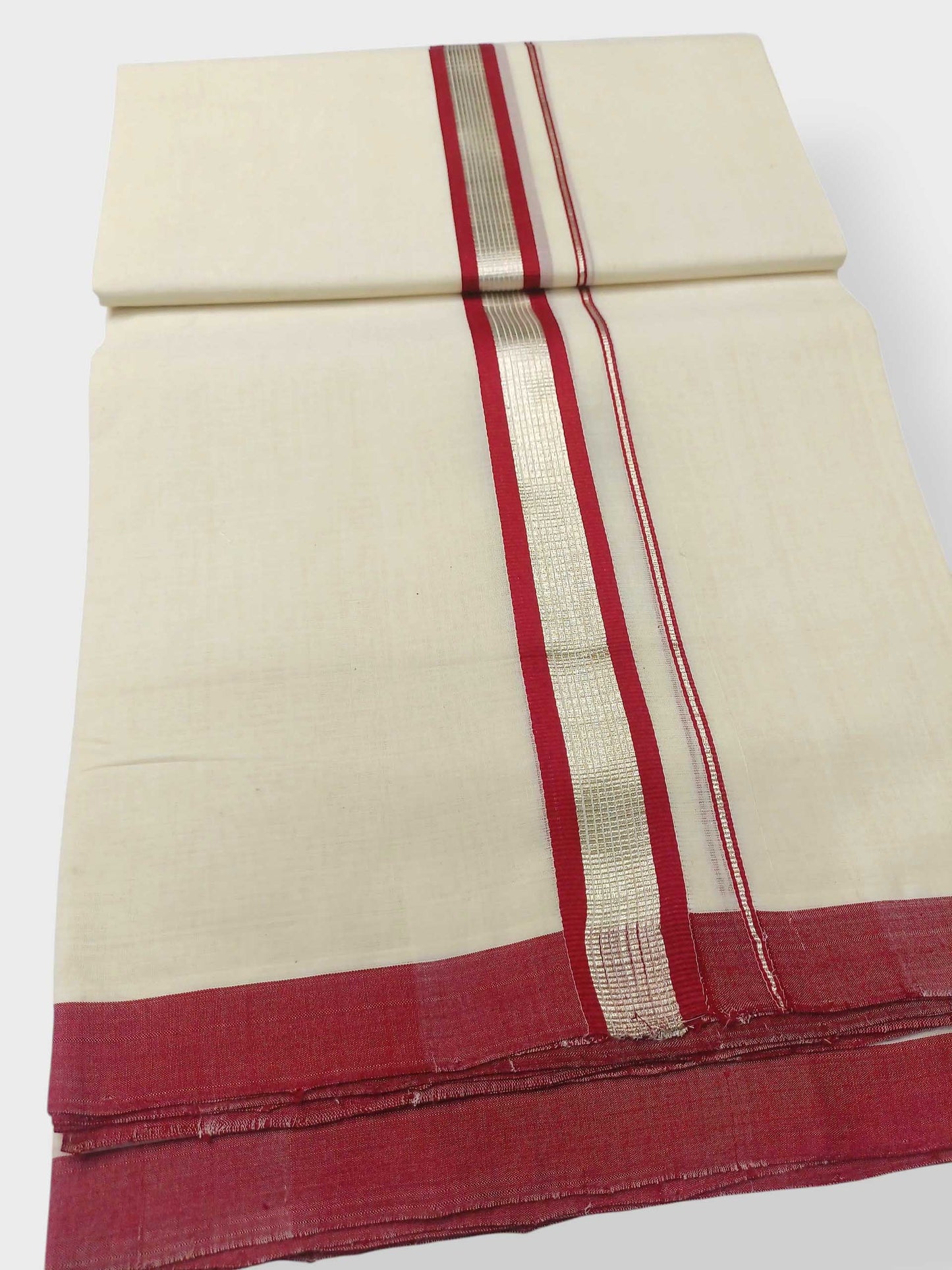 Balaramapuram Handloom Double Mundu Pure Cotton with Red Design