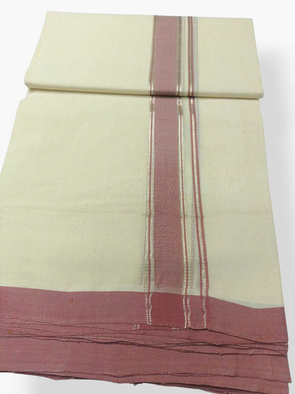 Balaramapuram Handloom Double Mundu Pure Cotton with Rose Design