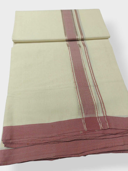 Balaramapuram Handloom Double Mundu Pure Cotton with Rose Design