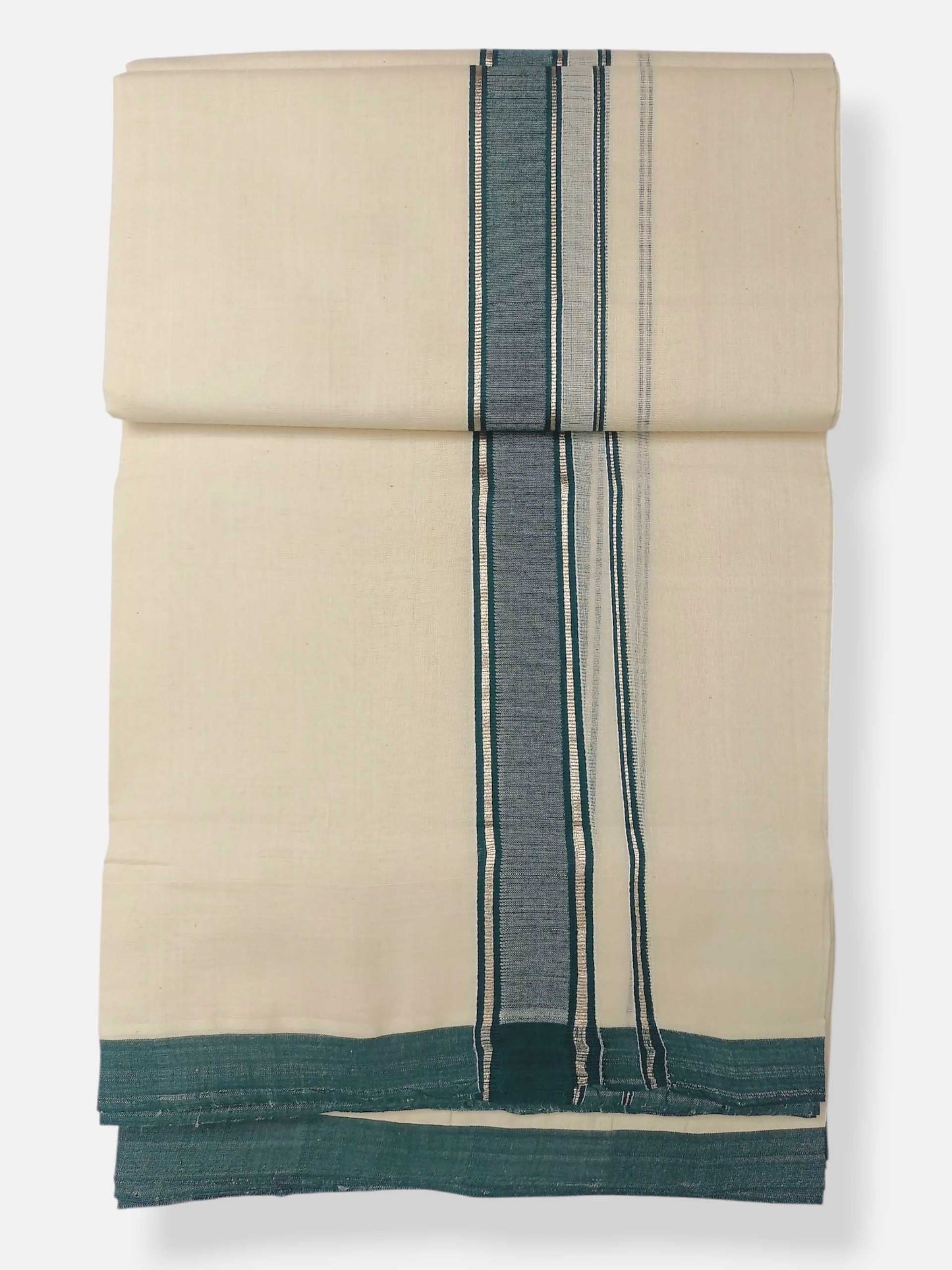 Balaramapuram Handloom Double Mundu Pure Cotton with Green Design