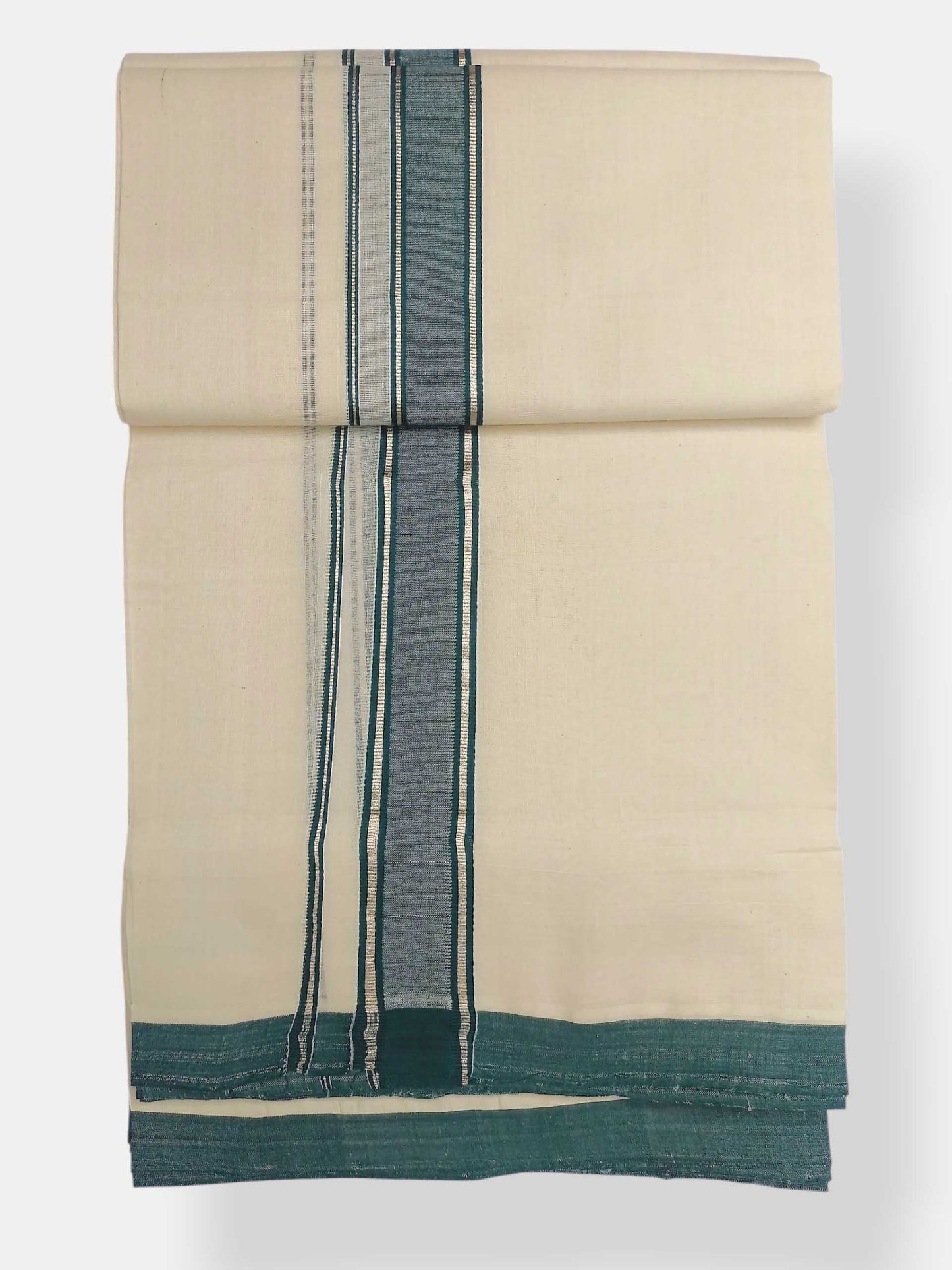 Balaramapuram Handloom Double Mundu Pure Cotton with Green Design