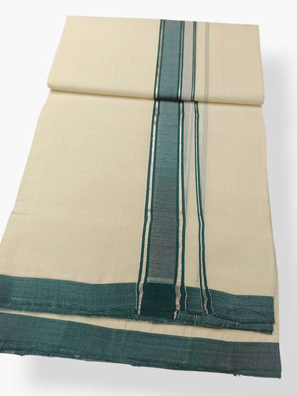 Balaramapuram Handloom Double Mundu Pure Cotton with Green Design