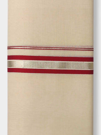 Balaramapuram Handloom Double Mundu Pure Cotton with Red Design