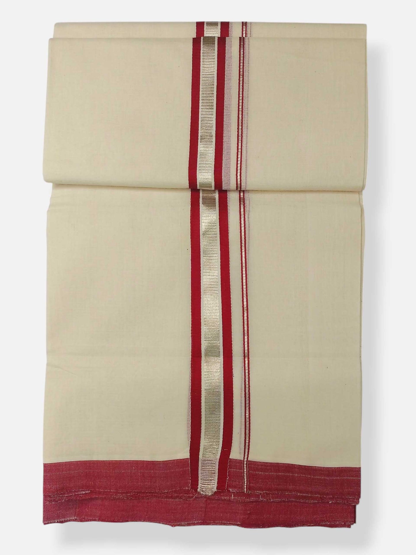 Balaramapuram Handloom Double Mundu Pure Cotton with Red Design