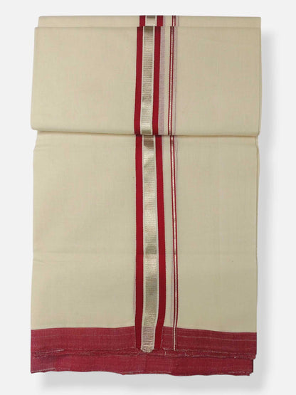 Balaramapuram Handloom Double Mundu Pure Cotton with Red Design