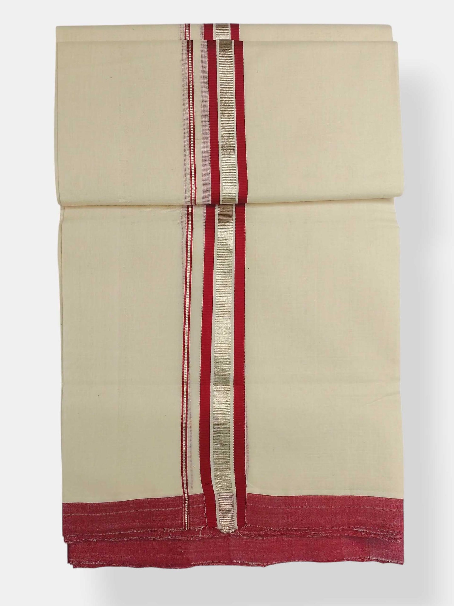Balaramapuram Handloom Double Mundu Pure Cotton with Red Design