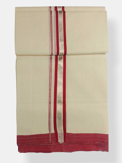 Balaramapuram Handloom Double Mundu Pure Cotton with Red Design