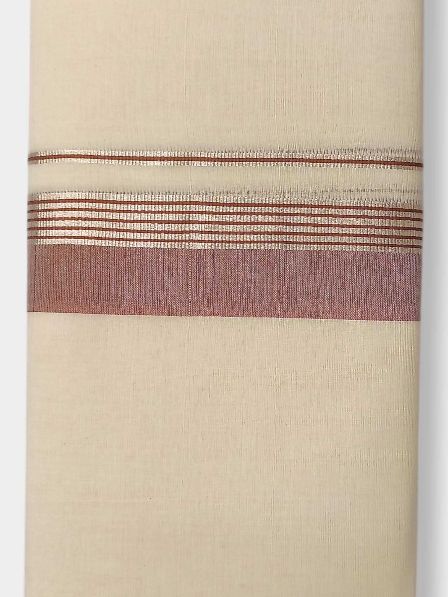 Balaramapuram Handloom Double Mundu Pure Cotton with Brown Border