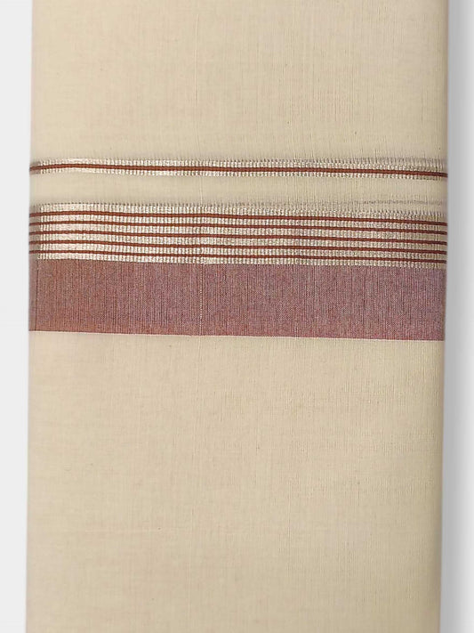 Balaramapuram Handloom Double Mundu Pure Cotton with Brown Border