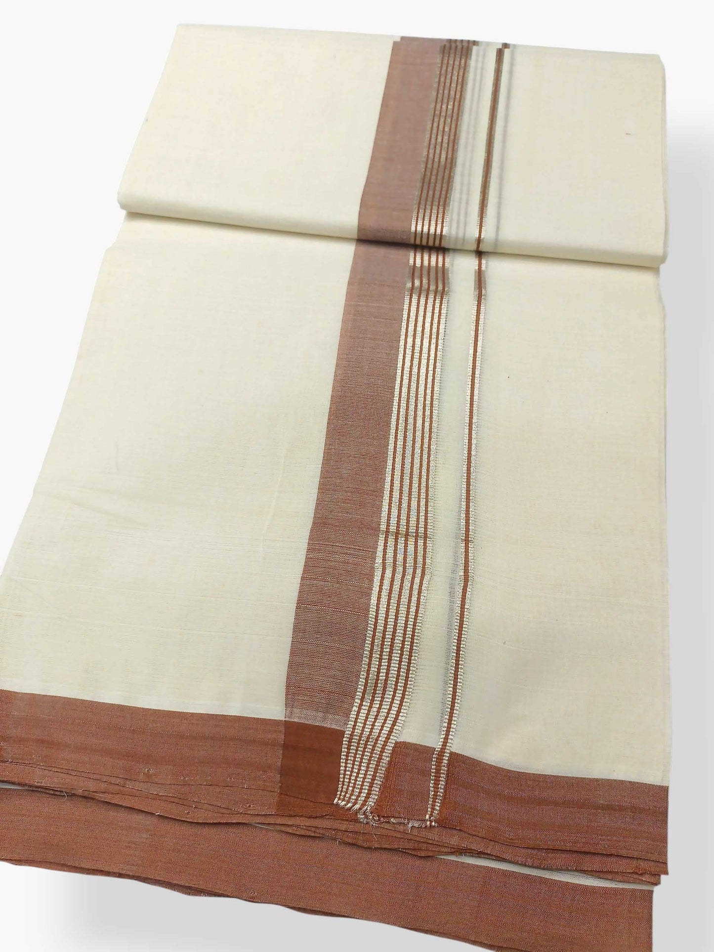 Balaramapuram Handloom Double Mundu Pure Cotton with Brown Border
