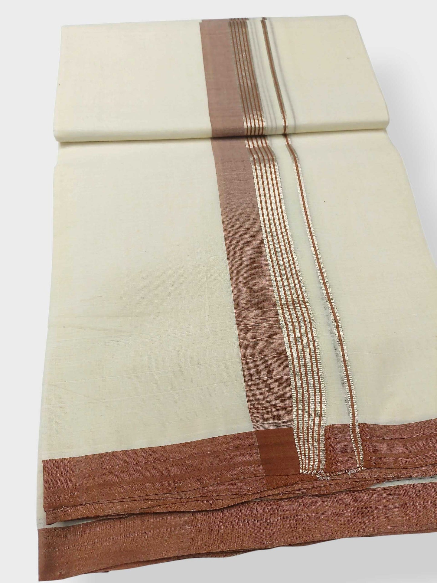 Balaramapuram Handloom Double Mundu Pure Cotton with Brown Border