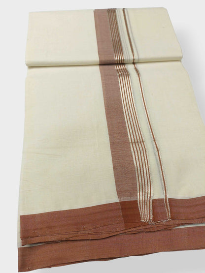 Balaramapuram Handloom Double Mundu Pure Cotton with Brown Border