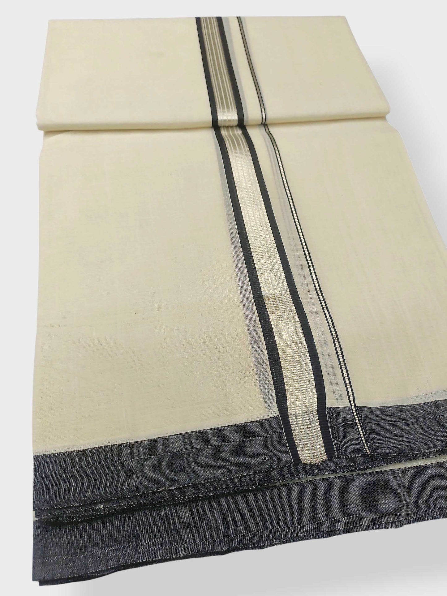 Balaramapuram Handloom Double Mundu Pure Cotton with Black Border