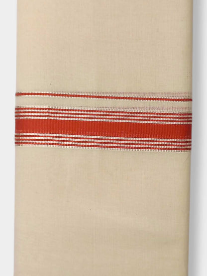 Balaramapuram Handloom Double Mundu Pure Cotton with Orange Border