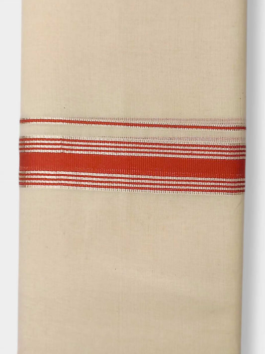 Balaramapuram Handloom Double Mundu Pure Cotton with Orange Border