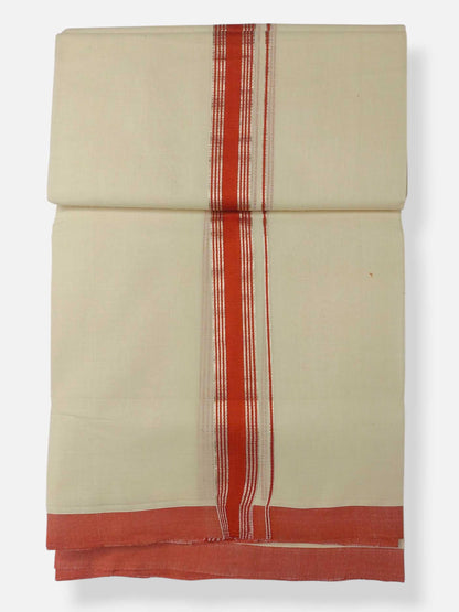 Balaramapuram Handloom Double Mundu Pure Cotton with Orange Border