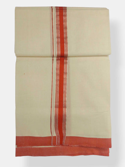 Balaramapuram Handloom Double Mundu Pure Cotton with Orange Border