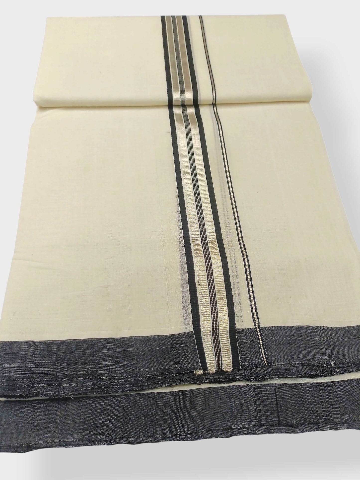 Balaramapuram Handloom Double Mundu Pure Cotton with Black Border