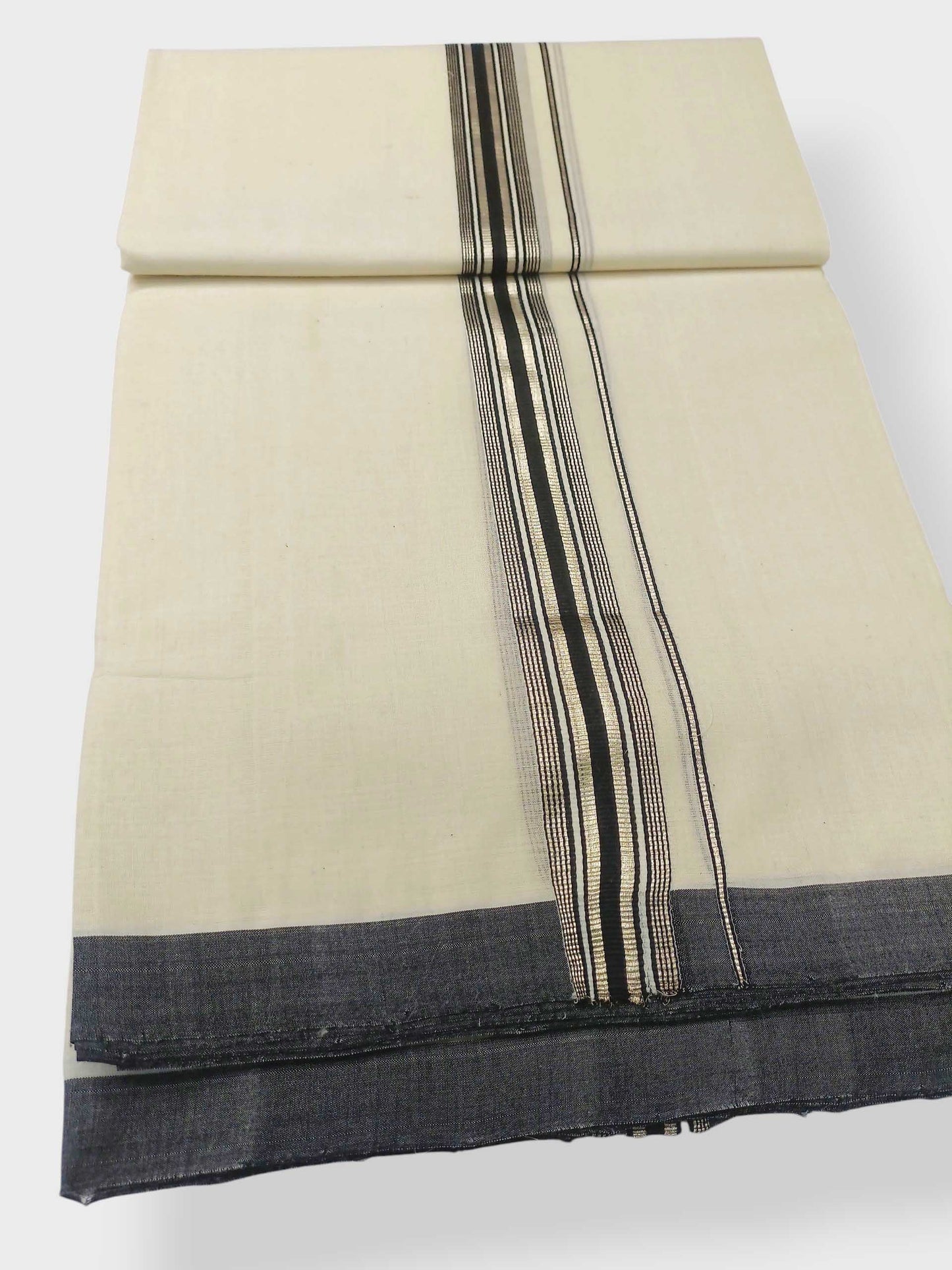 Balaramapuram Handloom Double Mundu Pure Cotton with Black Border