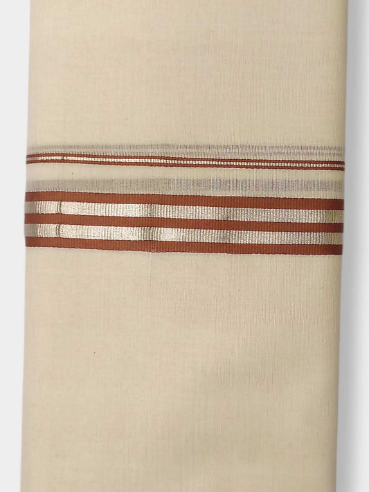 Balaramapuram Handloom Double Mundu Pure Cotton with Brown Border