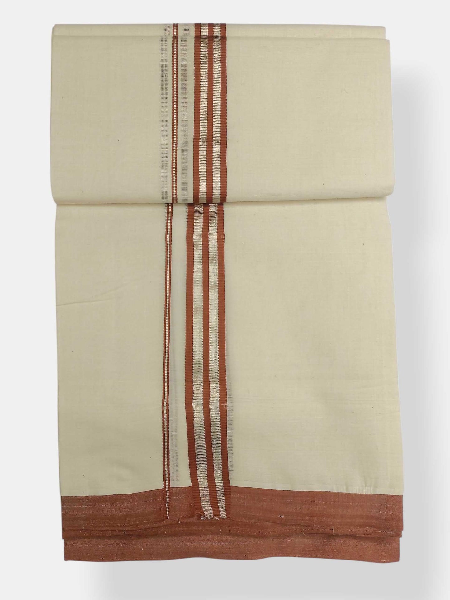 Balaramapuram Handloom Double Mundu Pure Cotton with Brown Border