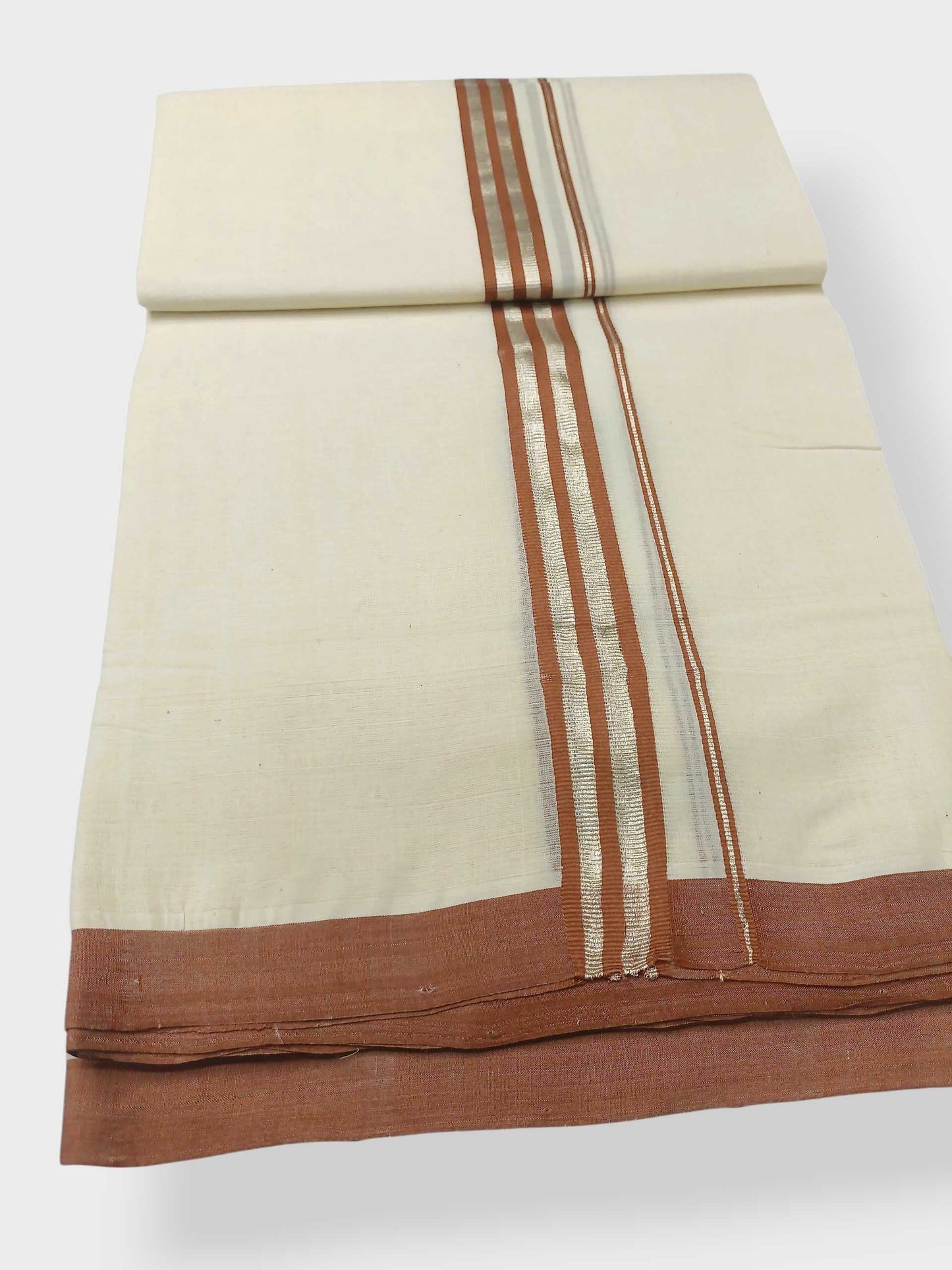 Balaramapuram Handloom Double Mundu Pure Cotton with Brown Border