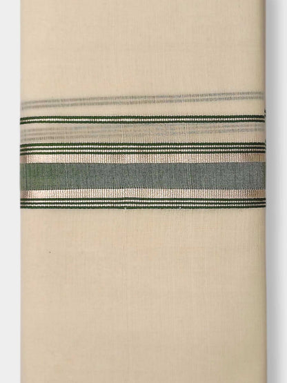 Balaramapuram Handloom Double Mundu Pure Cotton with Green Design