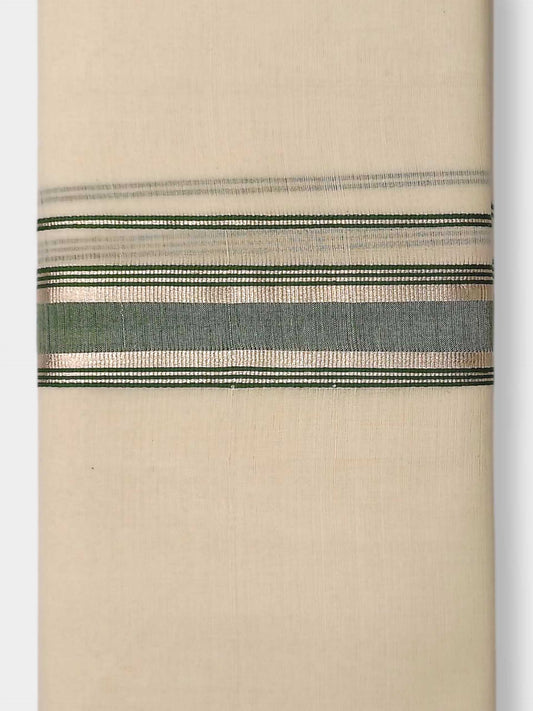 Balaramapuram Handloom Double Mundu Pure Cotton with Green Design