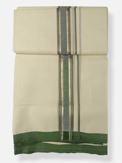Balaramapuram Handloom Double Mundu Pure Cotton with Green Design