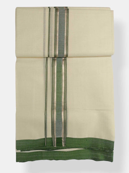 Balaramapuram Handloom Double Mundu Pure Cotton with Green Design