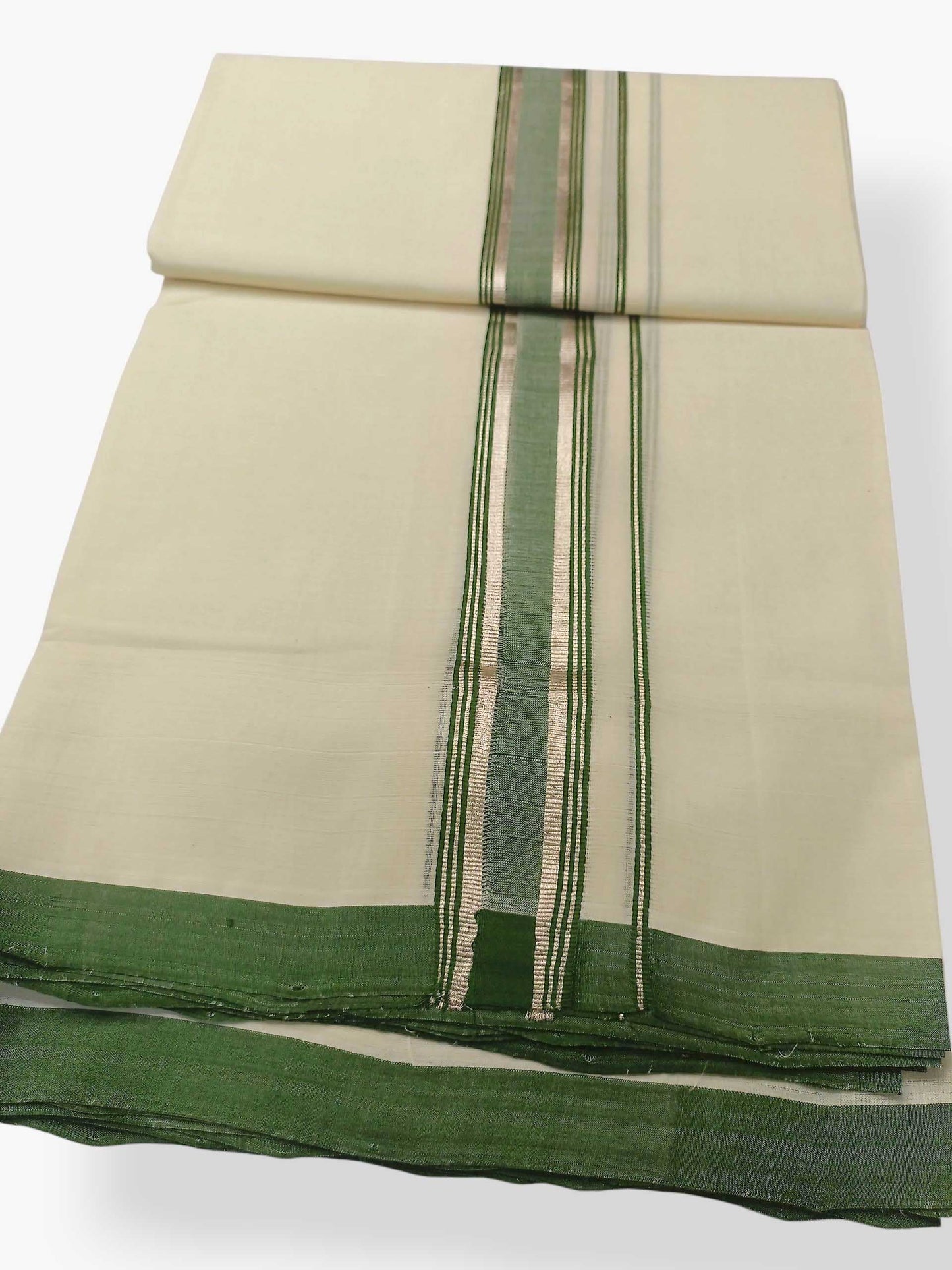 Balaramapuram Handloom Double Mundu Pure Cotton with Green Design