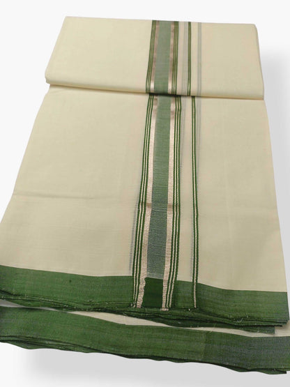 Balaramapuram Handloom Double Mundu Pure Cotton with Green Design
